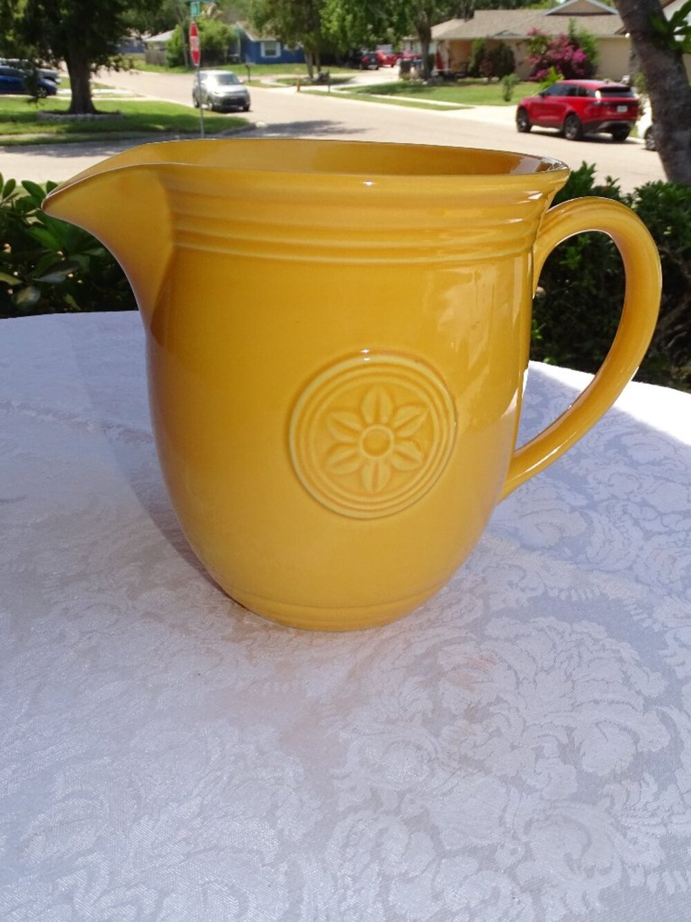 Large Yellow Ceramic Pitcher Petals by Oneida 64oz